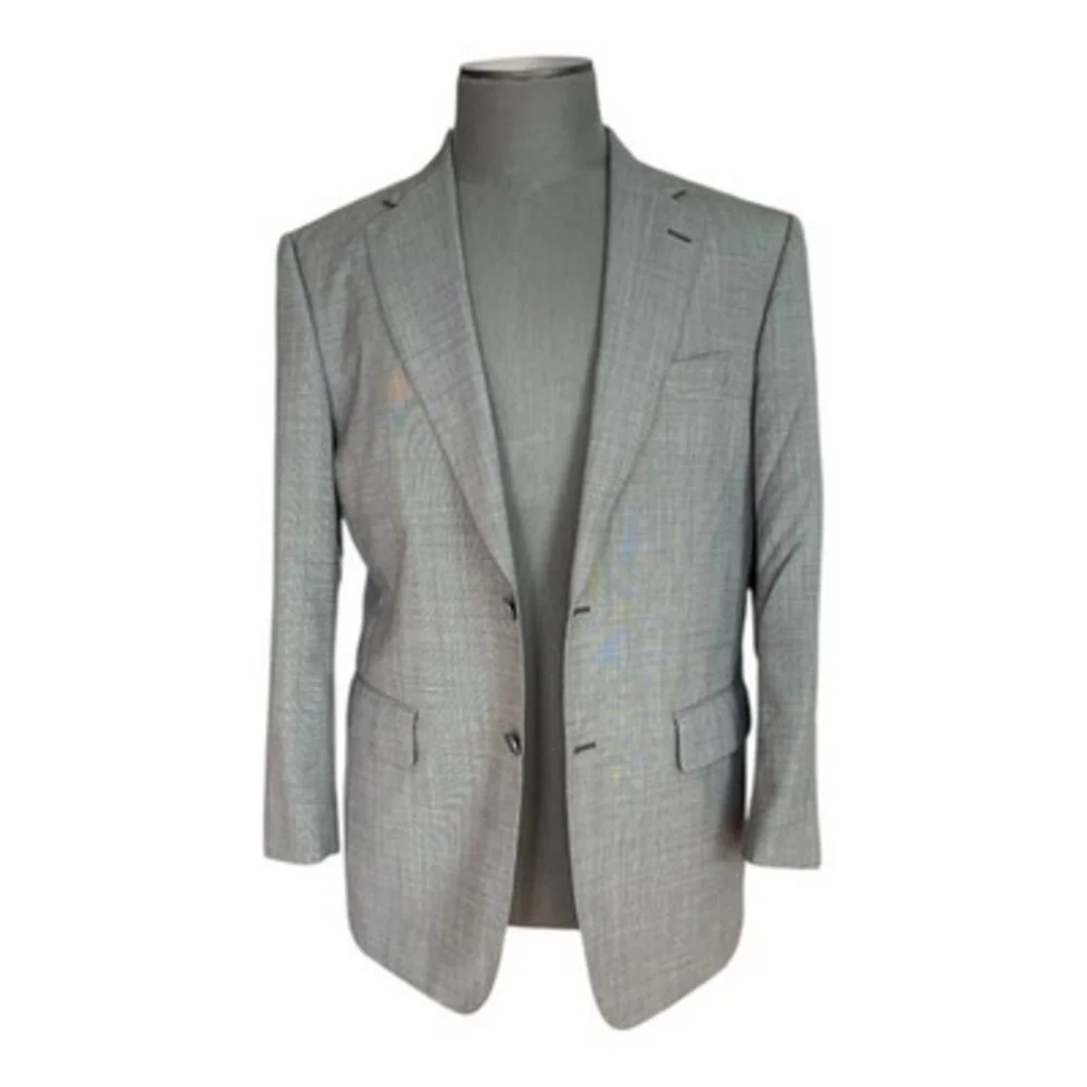John Williams Men's Classic Fit Suit Jacket & Pants Set L Grey Wool Blend EXC